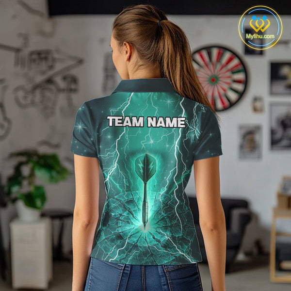 Custom Green Thunder Lightning Dart Team Women Polo Shirts, Dart Jerseys NYN0423
