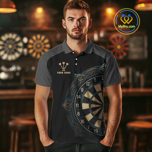Custom Celtic Dartboard Dart Team Men Polo Shirts, Tribal Dart Shirt NYN0424