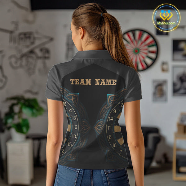 Custom Celtic Dartboard Dart Team Women Polo Shirts, Tribal Dart Shirt NYN0424