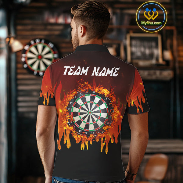 Custom Fire Flame Dartboard Dart Team Men Polo Shirts, Dart Jerseys NYN0226