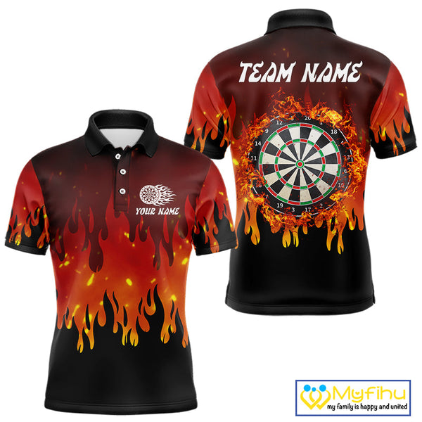 Custom Fire Flame Dartboard Dart Team Men Polo Shirts, Dart Jerseys NYN0226