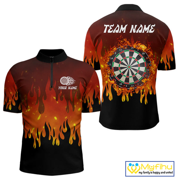 Custom Fire Flame Dartboard Dart Team Men Quarter-Zip Shirts, Dart Jerseys NYN0226