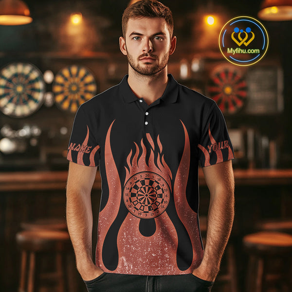 Custom Flame Dart Jerseys, Firefighter Skull Dart Team Polo Shirts For Men NYN0229