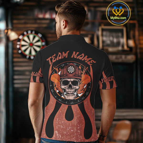 Custom Flame Dart Jerseys, Firefighter Skull Dart Team Polo Shirts For Men NYN0229
