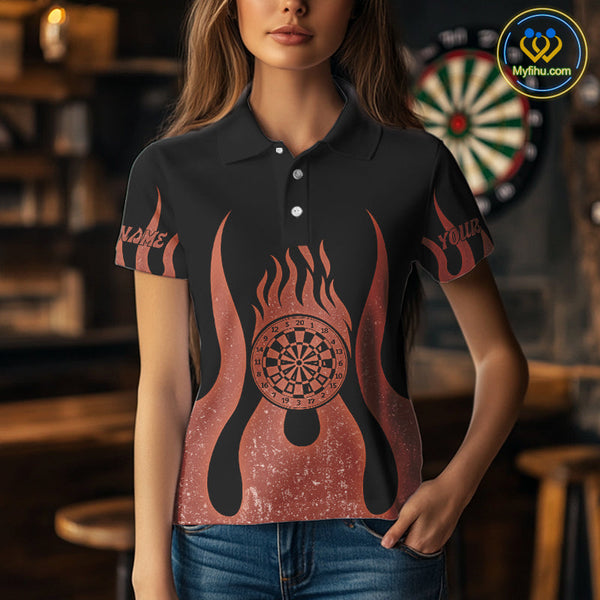 Custom Flame Dart Jerseys, Firefighter Skull Dart Team Polo Shirts For Women NYN0229