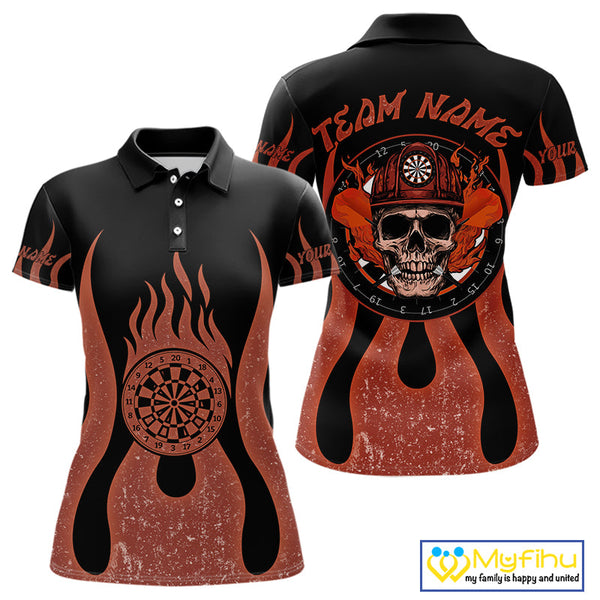 Custom Flame Dart Jerseys, Firefighter Skull Dart Team Polo Shirts For Women NYN0229