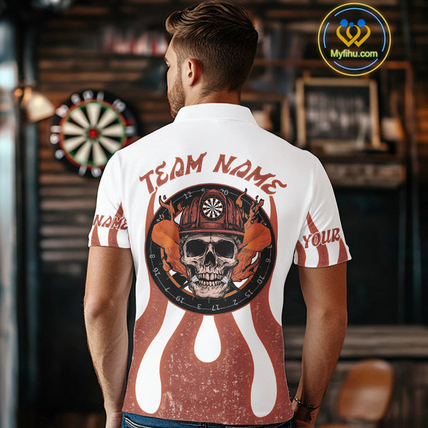 Custom Flame Dart Jerseys, Firefighter Skull Dart Team Polo Shirts For Men NYN0230
