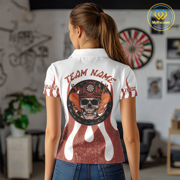 Custom Flame Dart Jerseys, Firefighter Skull Dart Team Polo Shirts For Women NYN0230