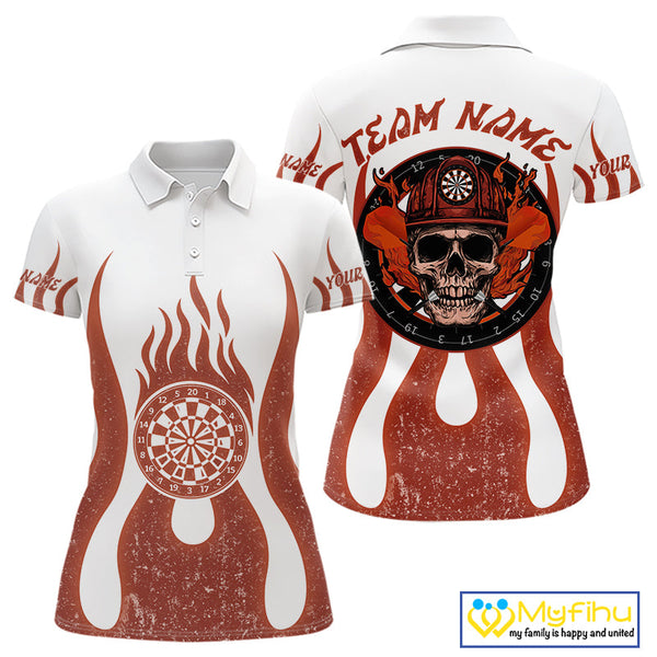 Custom Flame Dart Jerseys, Firefighter Skull Dart Team Polo Shirts For Women NYN0230