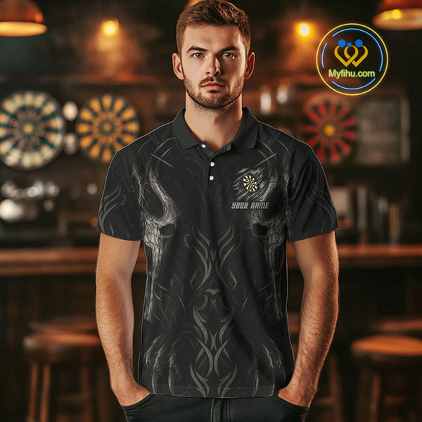 Custom Black And Gray Tribal Dart Jerseys, Dart Men Polo Shirt NYN0434