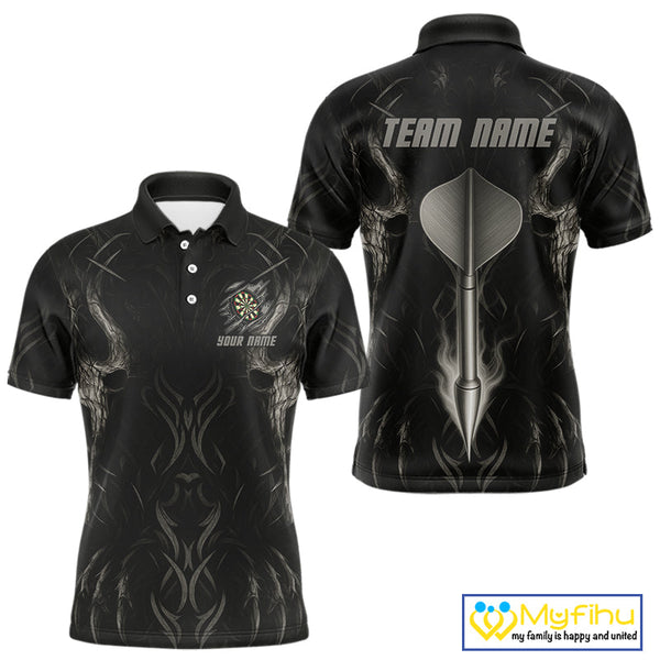 Custom Black And Gray Tribal Dart Jerseys, Dart Men Polo Shirt NYN0434
