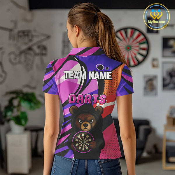 Custom Colorful Funny Bear Dart Team Polo Shirt For Women, Dart Jersey NYN0435