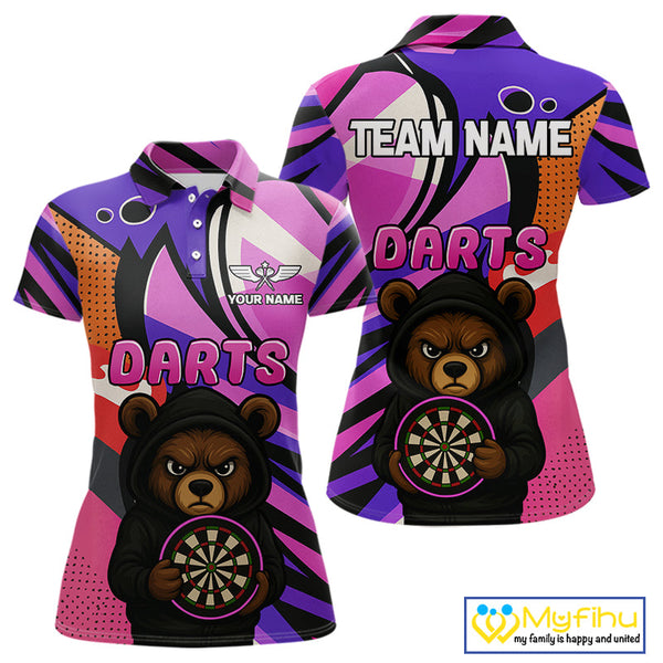 Custom Colorful Funny Bear Dart Team Polo Shirt For Women, Dart Jersey NYN0435