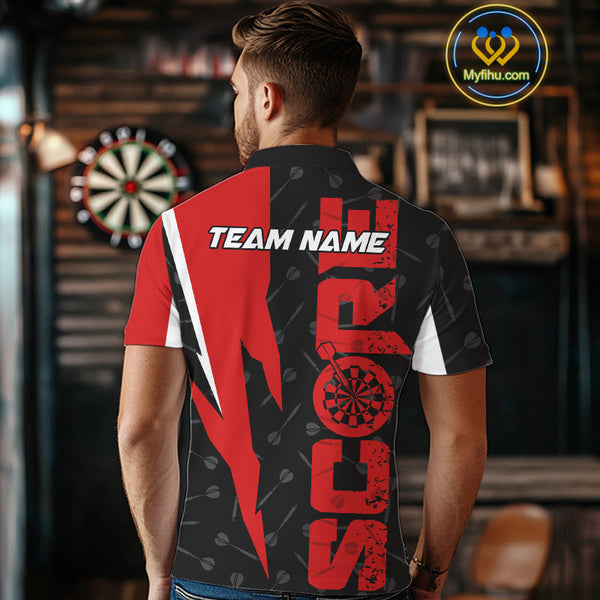 Custom Black And Red Grunge Dart Score Dart Team Men Polo Shirts, Dart Jerseys NYN0612