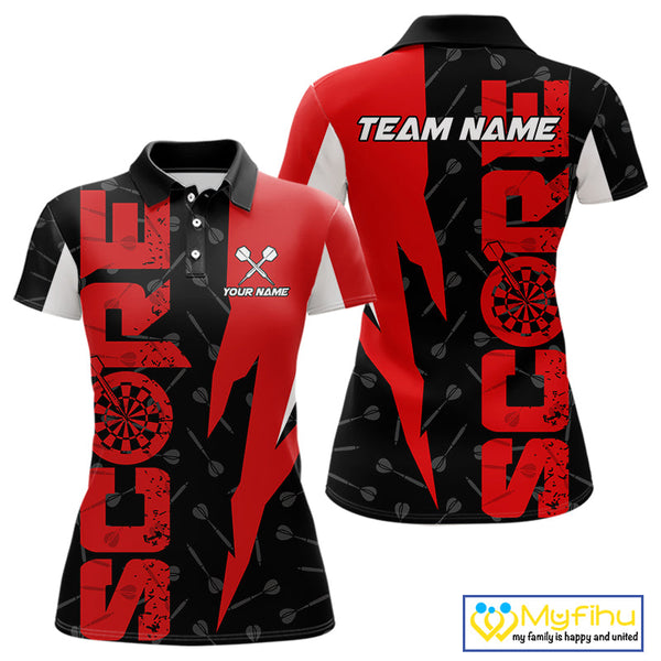 Custom Black And Red Grunge Dart Score Dart Team Women Polo Shirts, Dart Jerseys NYN0612