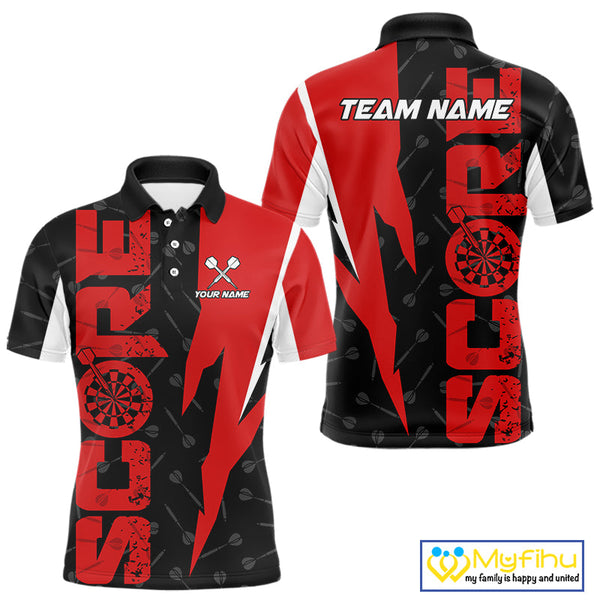 Custom Black And Red Grunge Dart Score Dart Team Men Polo Shirts, Dart Jerseys NYN0612