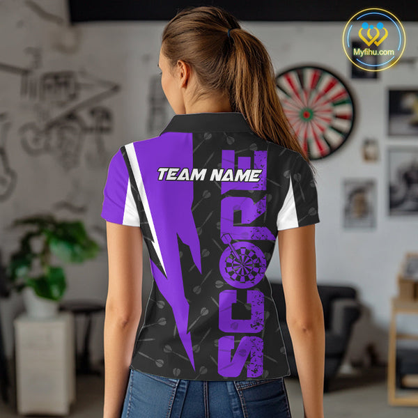 Custom Black And Purple Grunge Dart Score Dart Team Women Polo Shirts, Dart Jerseys NYN0613