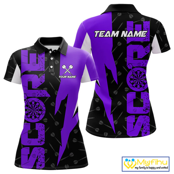 Custom Black And Purple Grunge Dart Score Dart Team Women Polo Shirts, Dart Jerseys NYN0613