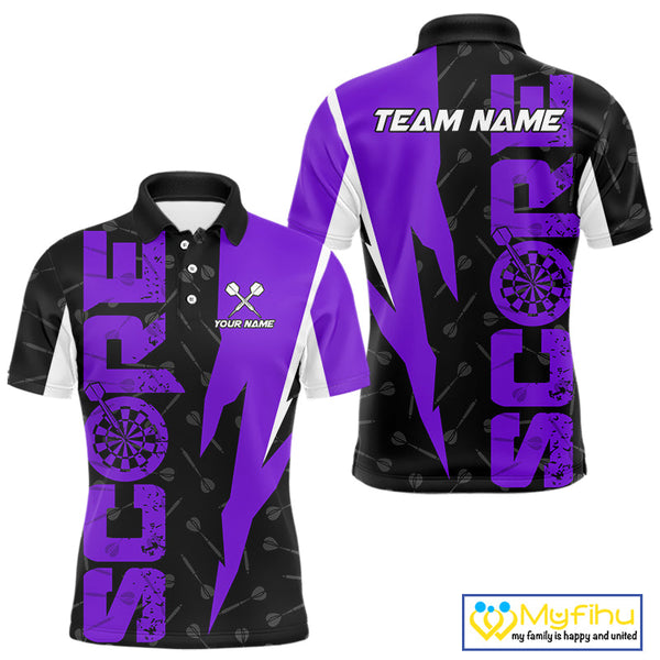 Custom Black And Purple Grunge Dart Score Dart Team Men Polo Shirts, Dart Jerseys NYN0613