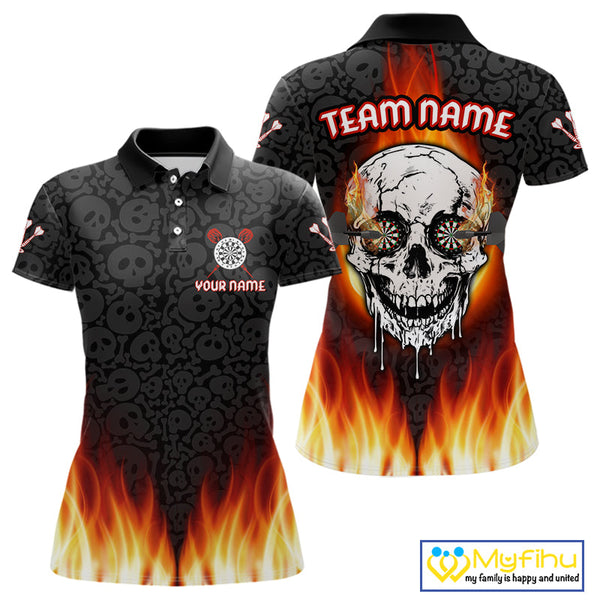 Custom Flame Skull Darts Team Polo Shirts For Women, Halloween Dart Shirt NYN0070