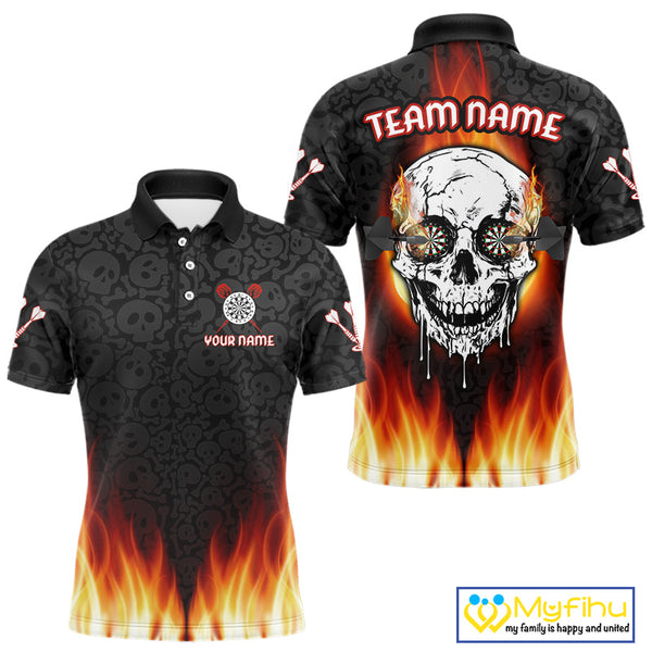 Custom Flame Skull Darts Team Polo Shirts For Men, Halloween Dart Shirt NYN0070