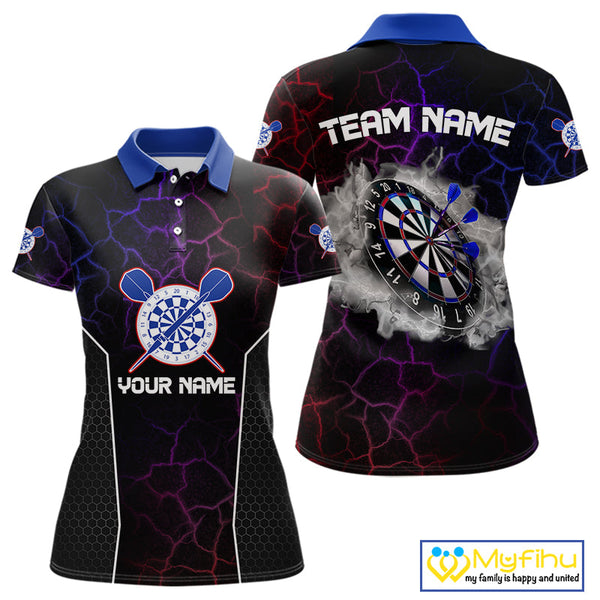 Custom Red And Blue Thunder Lightning Smoke Darts Polo Shirts For Women, Team Uniform NYN0074