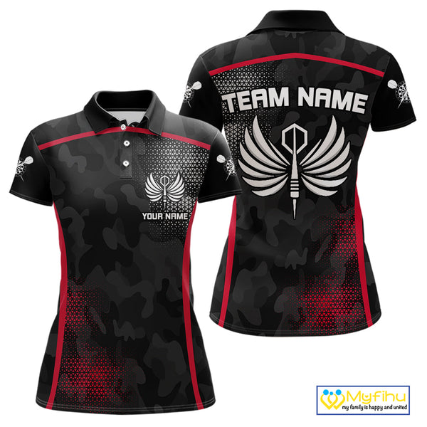 Custom Black And Red Dart Jerseys Darts Wings Polo Shirts For Women, Team Uniform NYN0080