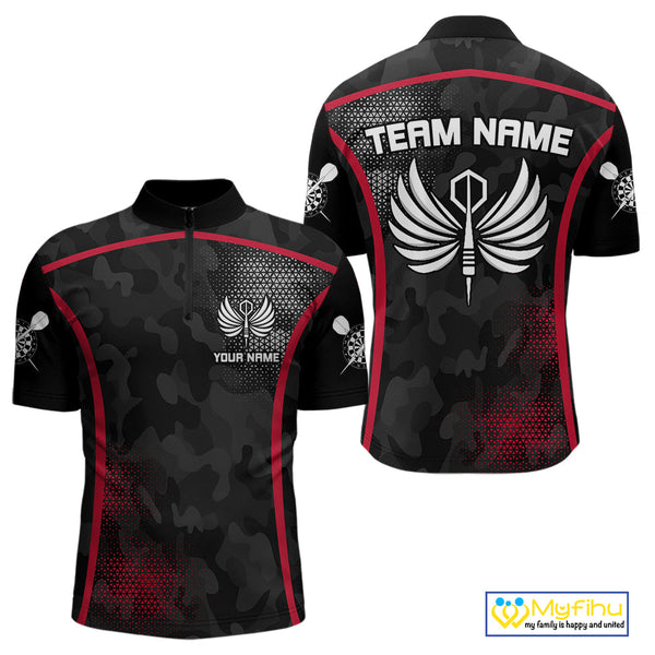Custom Black And Red Dart Jerseys Darts Wings Quarter-Zip Shirts For Men, Team Uniform NYN0080