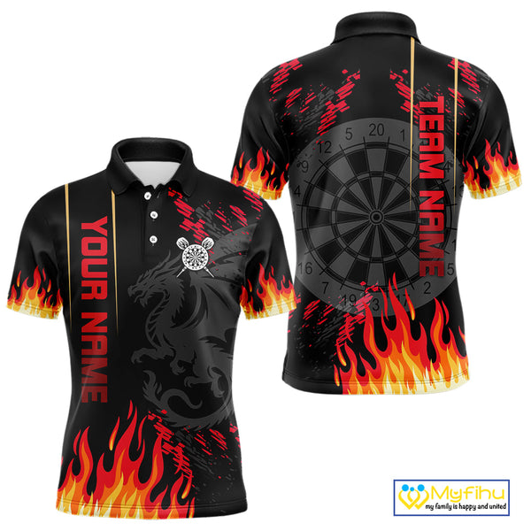 Custom Red Flame Dragon Dart Team Men Polo Shirts, Dragon Darts Jerseys NYN0081