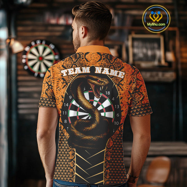 Custom Black And Orange Snake Pattern Cobra Dart Team Men Polo Shirt, Dart Jerseys NYN0449