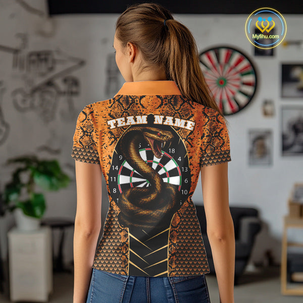 Custom Black And Orange Snake Pattern Cobra Dart Team Women Polo Shirt, Dart Jerseys NYN0449