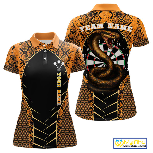 Custom Black And Orange Snake Pattern Cobra Dart Team Women Polo Shirt, Dart Jerseys NYN0449