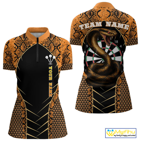 Custom Black And Orange Snake Pattern Cobra Dart Women Quarter-Zip Shirt, Dart Jerseys NYN0449