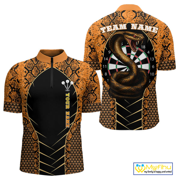 Custom Black And Orange Snake Pattern Cobra Dart Team Men Quarter-Zip Shirt, Dart Jerseys NYN0449