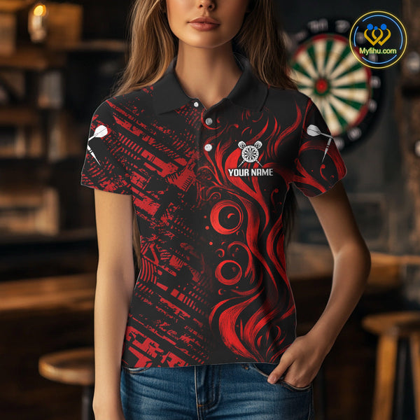 Custom Black And Red Dart Jerseys, Dart Team Polo Shirts For Women NYN0103