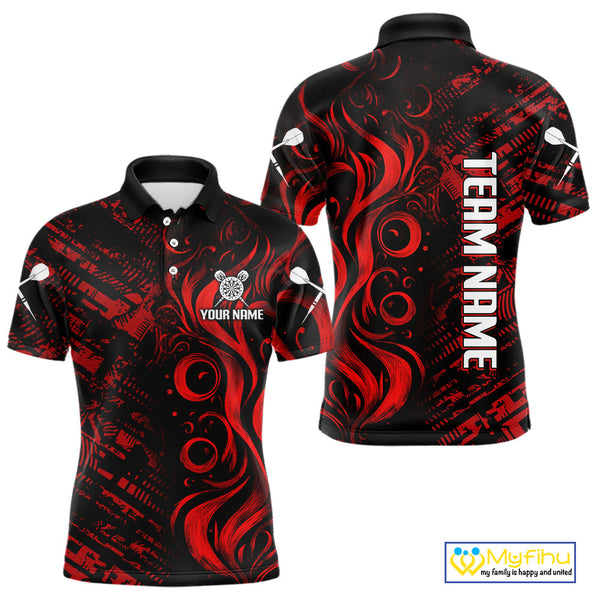 Custom Black And Red Dart Jerseys, Dart Team Polo Shirts For Men NYN0103
