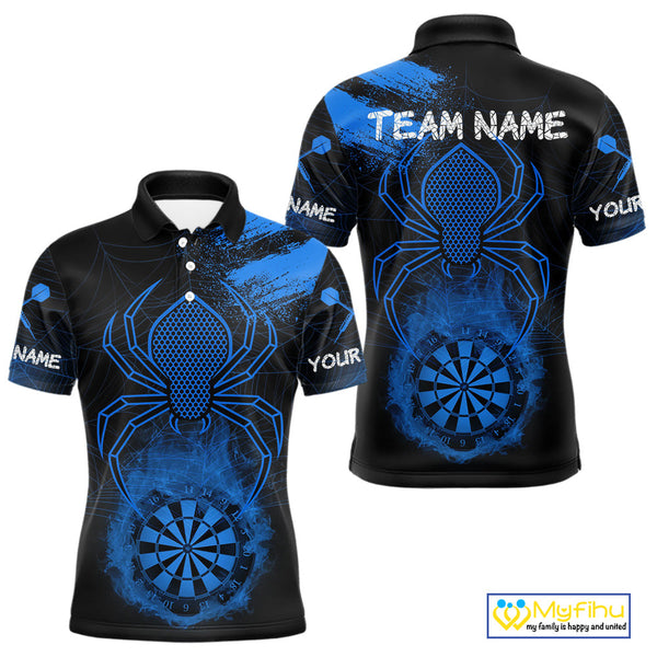 Custom Blue Smoke Flame Spider Dart Team Men Polo Shirt, Halloween Dart Outfit NYN0468