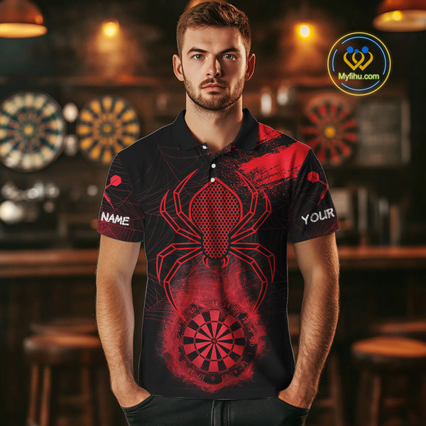 Custom Red Smoke Flame Spider Dart Team Men Polo Shirt, Halloween Dart Outfit NYN0469