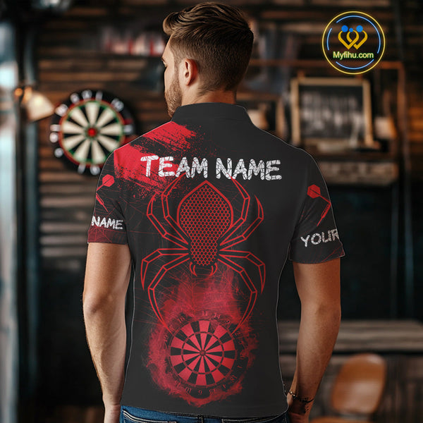 Custom Red Smoke Flame Spider Dart Team Men Polo Shirt, Halloween Dart Outfit NYN0469