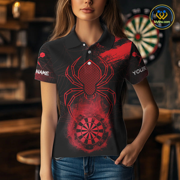 Custom Red Smoke Flame Spider Dart Team Women Polo Shirt, Halloween Dart Outfit NYN0469