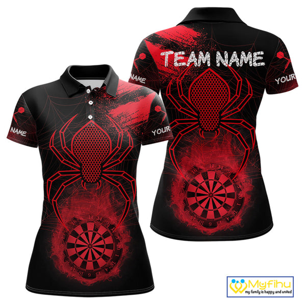 Custom Red Smoke Flame Spider Dart Team Women Polo Shirt, Halloween Dart Outfit NYN0469