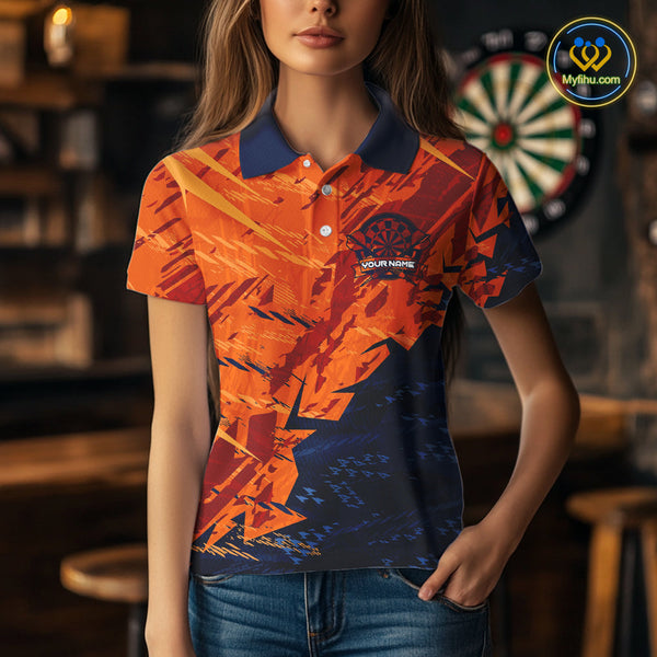 Custom Black And Orange Camo Dartboard Dart Team Women Polo Shirts, Dart Jerseys NYN0231