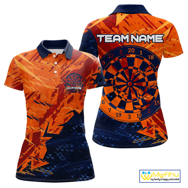 Custom Black And Orange Camo Dartboard Dart Team Women Polo Shirts, Dart Jerseys NYN0231