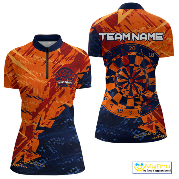 Custom Black And Orange Camo Dartboard Dart Team Women Quarter-Zip Shirts, Dart Jerseys NYN0231