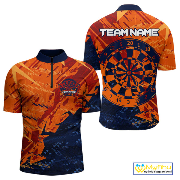 Custom Black And Orange Camo Dartboard Dart Team Men Quarter-Zip Shirts, Dart Jerseys NYN0231
