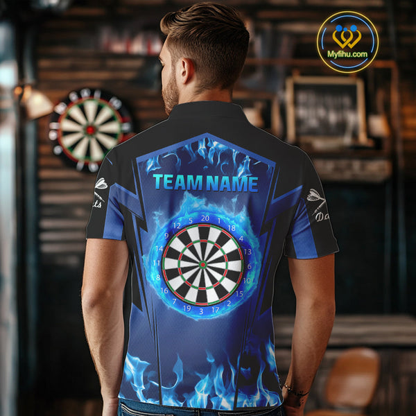 Custom Blue Flame Dartboard Dart Jerseys, Fire Dart Team Men Polo Shirt Dart Outfit NYN0481