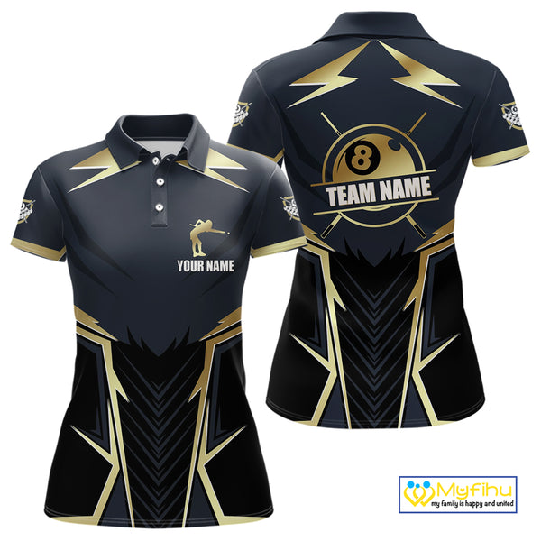 Billiard Jerseys For Women Custom Polo & Quarter-Zip Billiard Team Shirts, 8 Ball Pool Shirt |Gold TDM3978