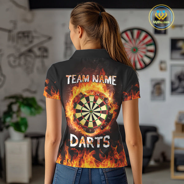 Custom Fire Flame Dartboard Dart Team Women Polo Shirts, Dart Tournament Shirt NYN0240