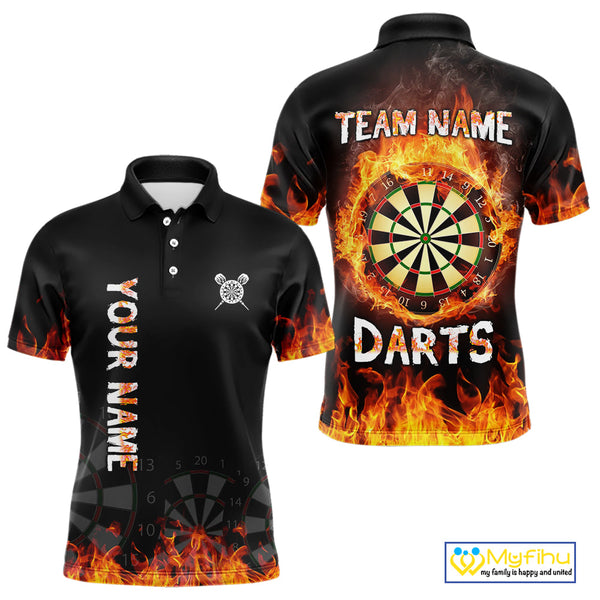 Custom Fire Flame Dartboard Dart Team Men Polo Shirts, Dart Tournament Shirt NYN0240