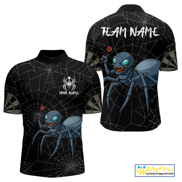 Custom Funny Spider Play Dart Team Men Quarter-Zip Shirts, Halloween Dart Jerseys NYN0245